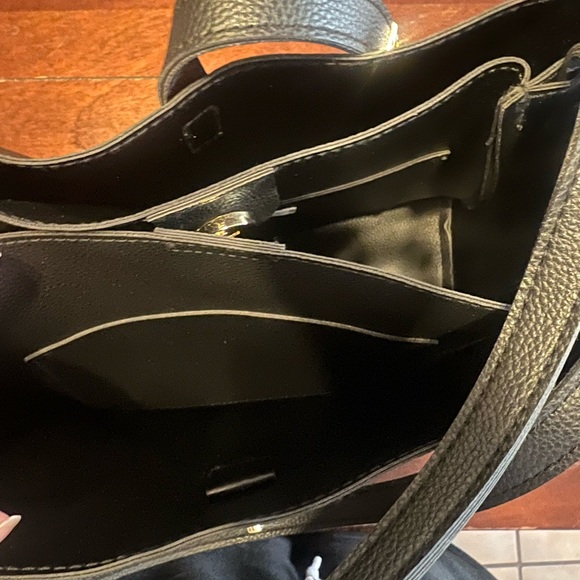 Black Vegan Leather Top Handle Handbag - Picture 8 of 8